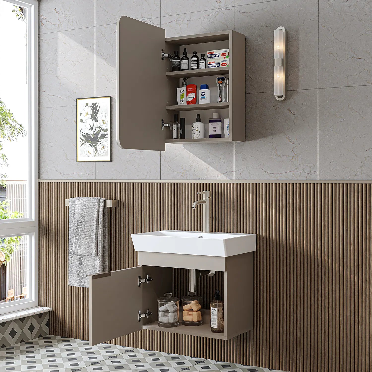 Lavabolu Banyo Dolabı 2li Set - Likya - Roomartbanyo dolabı2936