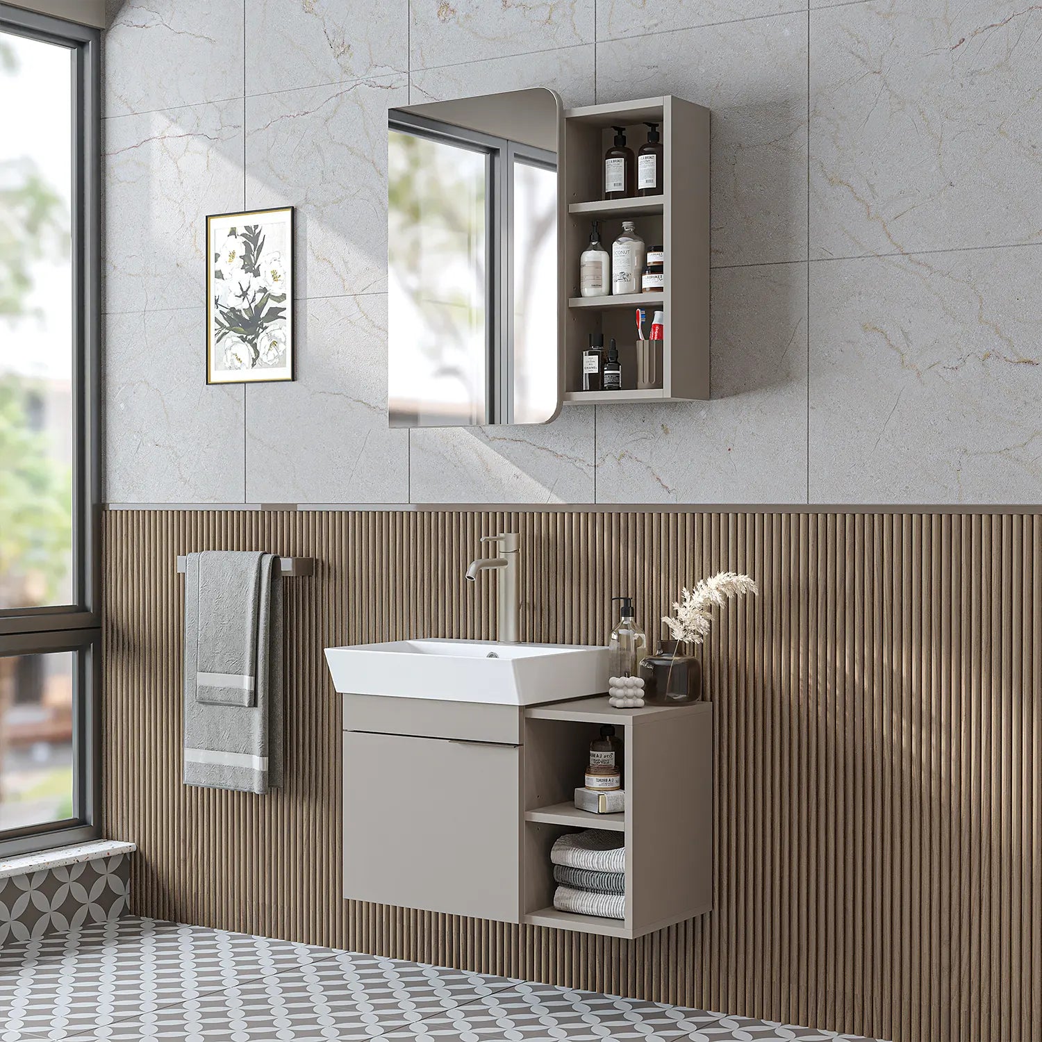 Lavabolu Banyo Dolabı 2li Set - Likya - Roomartbanyo dolabı2937