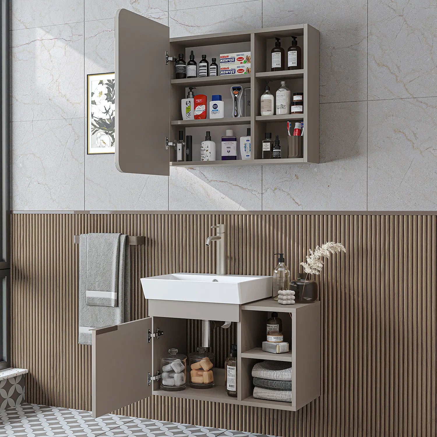 Lavabolu Banyo Dolabı 2li Set - Likya - Roomartbanyo dolabı2937