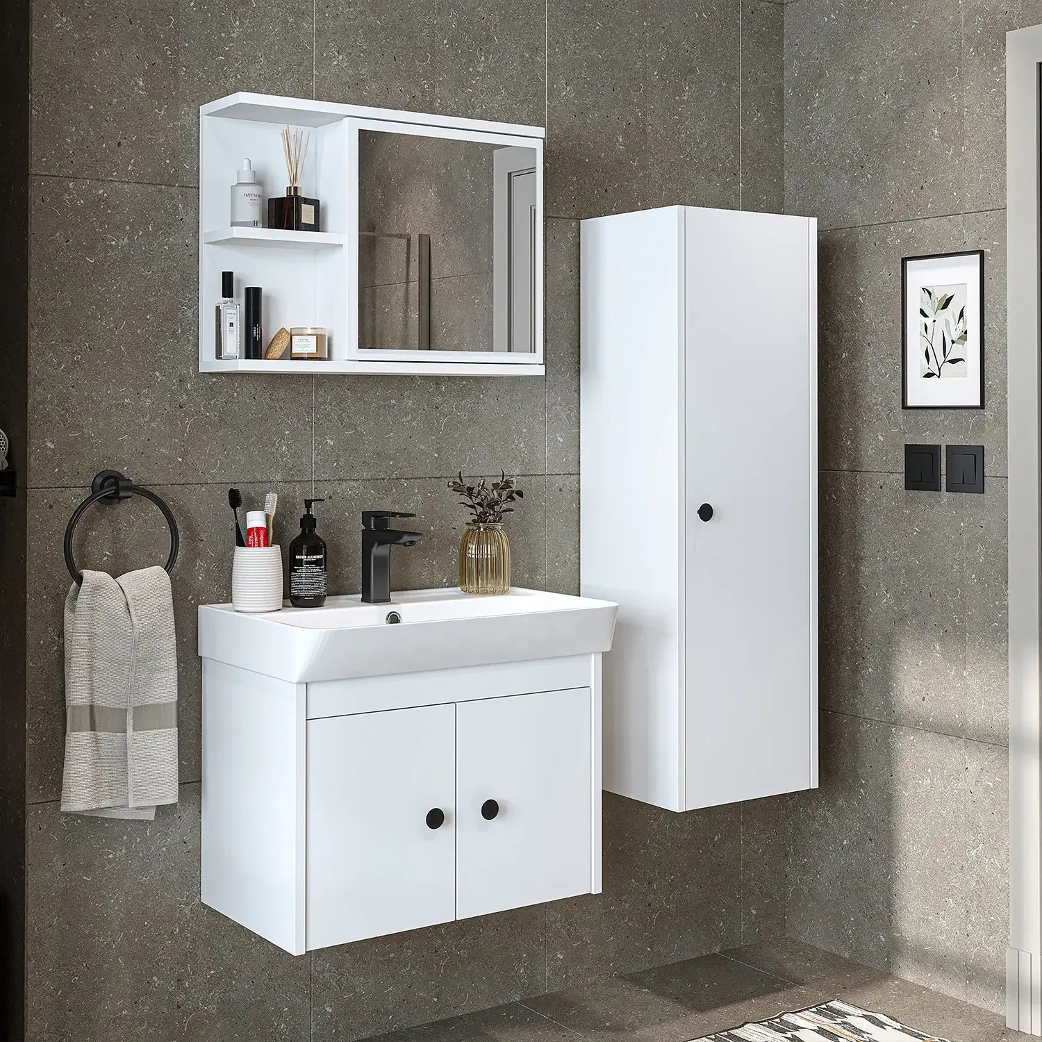 Lavabolu Banyo Dolabı 3lü Set - Ada - Roomartbanyo dolabı2866