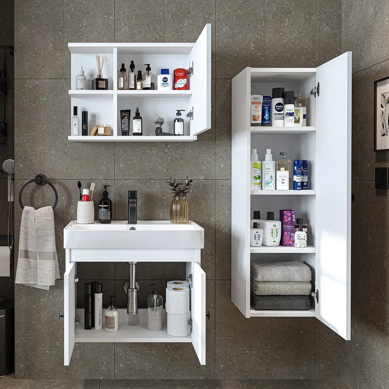 Lavabolu Banyo Dolabı 3lü Set - Ada - Roomartbanyo dolabı2866