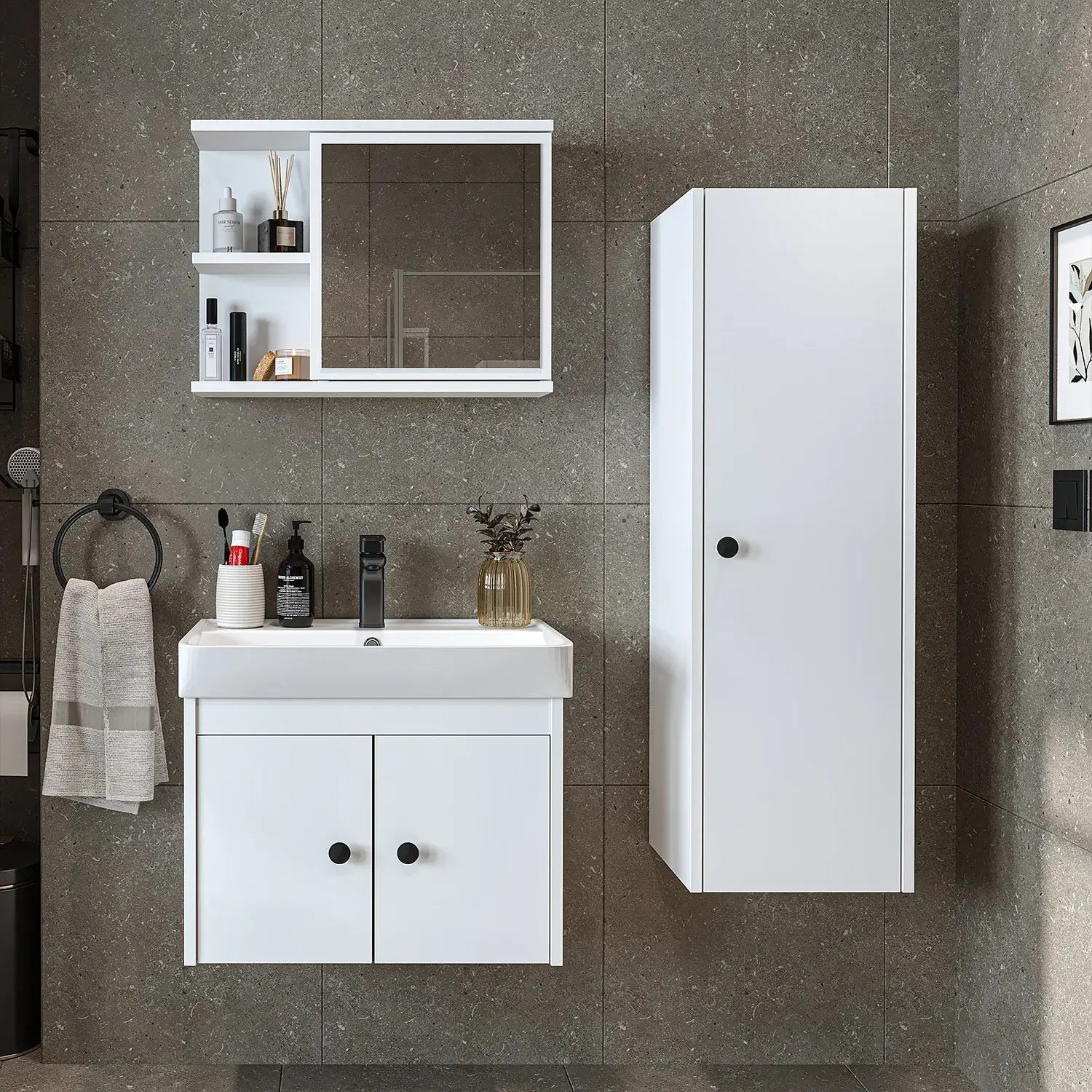 Lavabolu Banyo Dolabı 3lü Set - Ada - Roomartbanyo dolabı2866