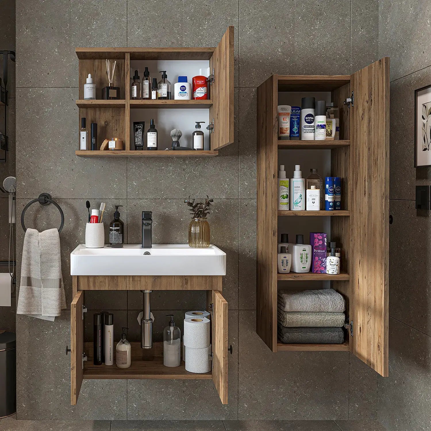 Lavabolu Banyo Dolabı 3lü Set - Ada - Roomartbanyo dolabı2867