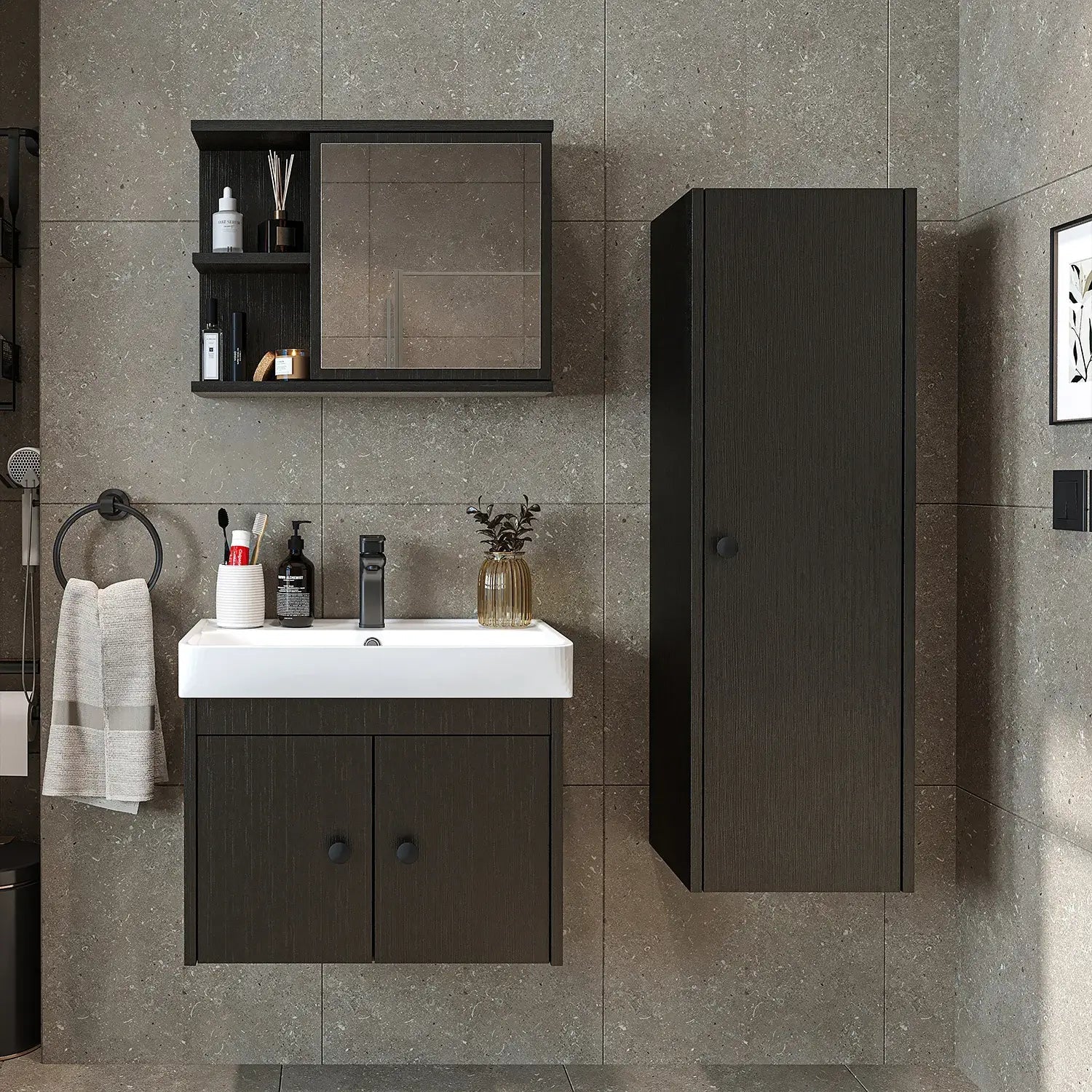 Lavabolu Banyo Dolabı 3lü Set - Ada - Roomartbanyo dolabı2868