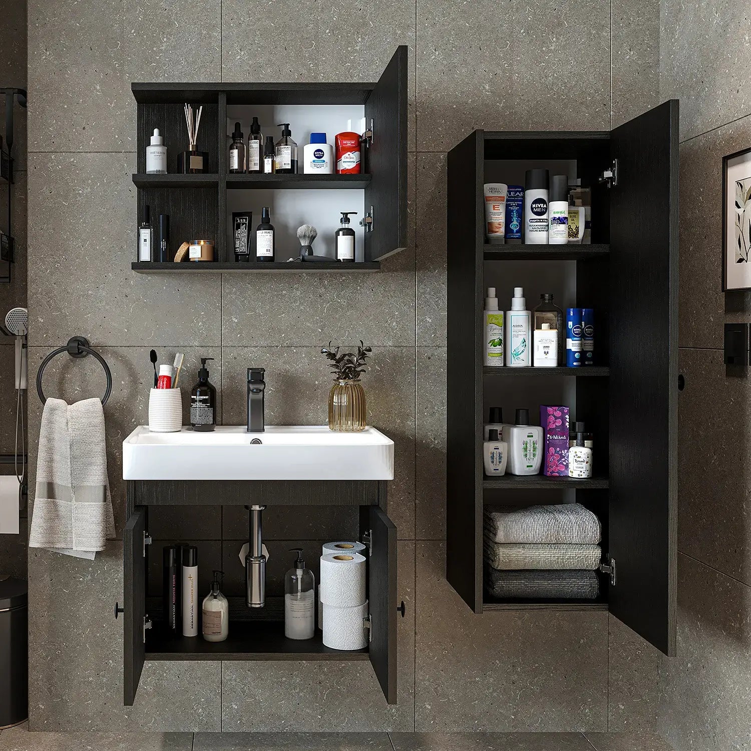 Lavabolu Banyo Dolabı 3lü Set - Ada - Roomartbanyo dolabı2868