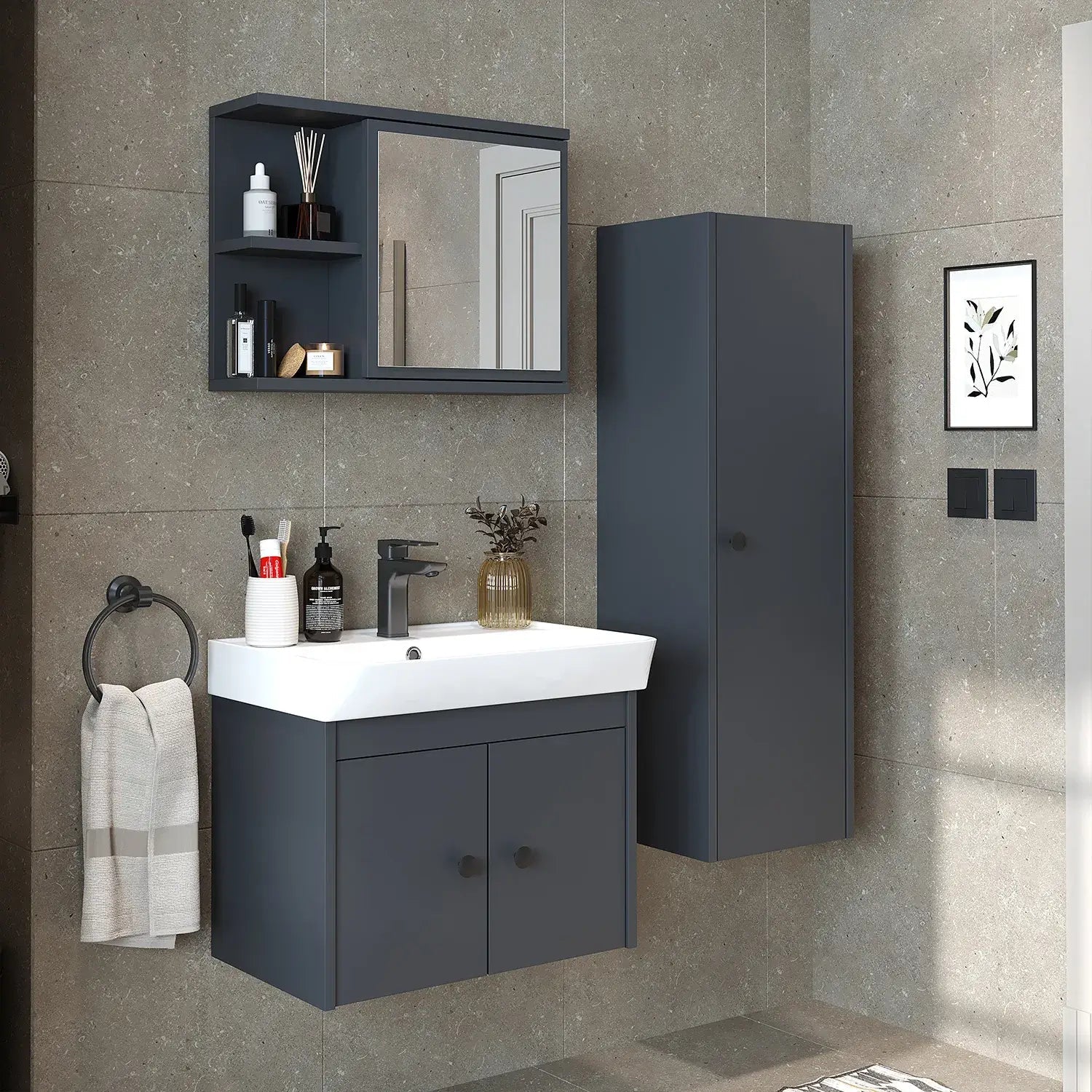 Lavabolu Banyo Dolabı 3lü Set - Ada - Roomartbanyo dolabı2869