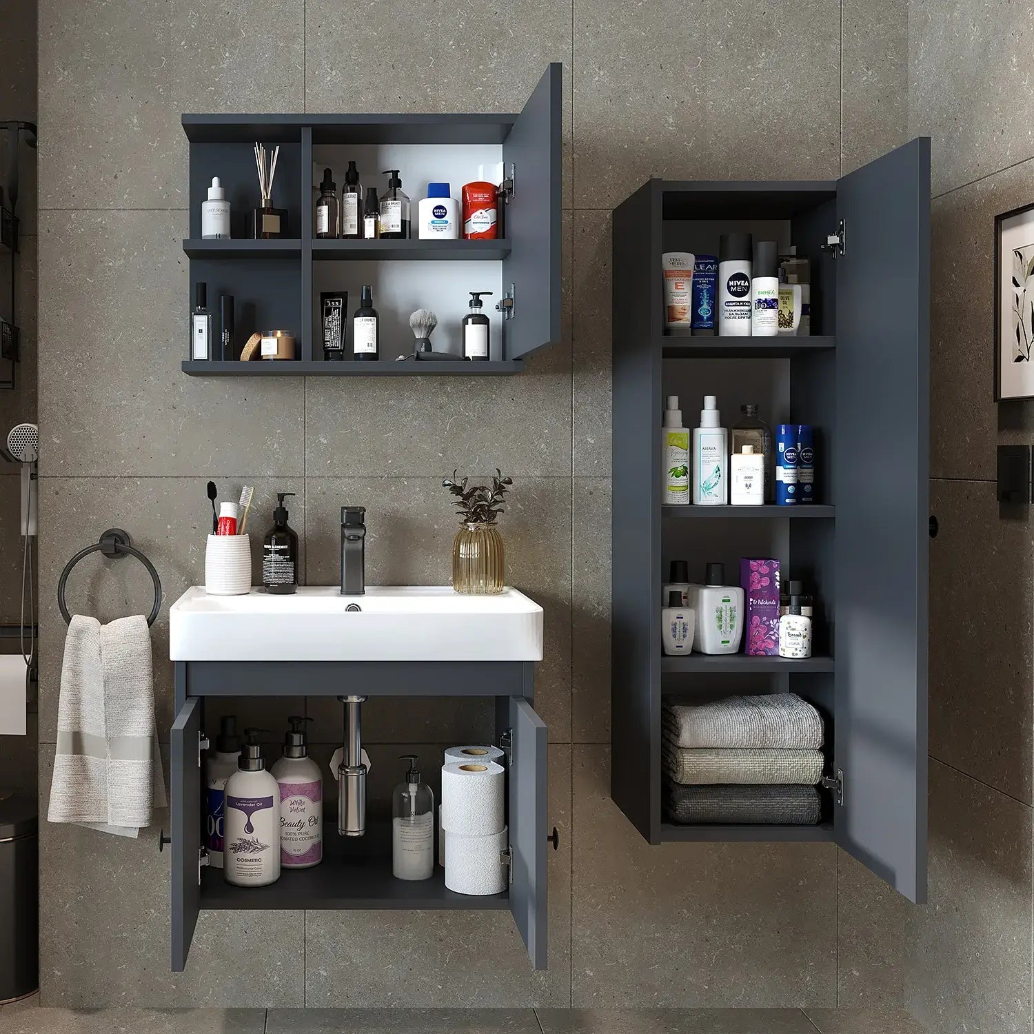 Lavabolu Banyo Dolabı 3lü Set - Ada - Roomartbanyo dolabı2869