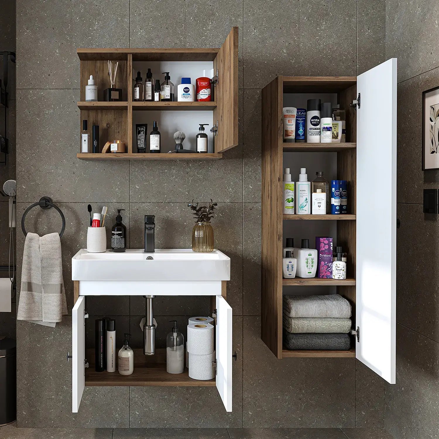 Lavabolu Banyo Dolabı 3lü Set - Ada - Roomartbanyo dolabı2870
