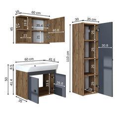 Lavabolu Banyo Dolabı 3lü Set - Ada - Roomartbanyo dolabı2871