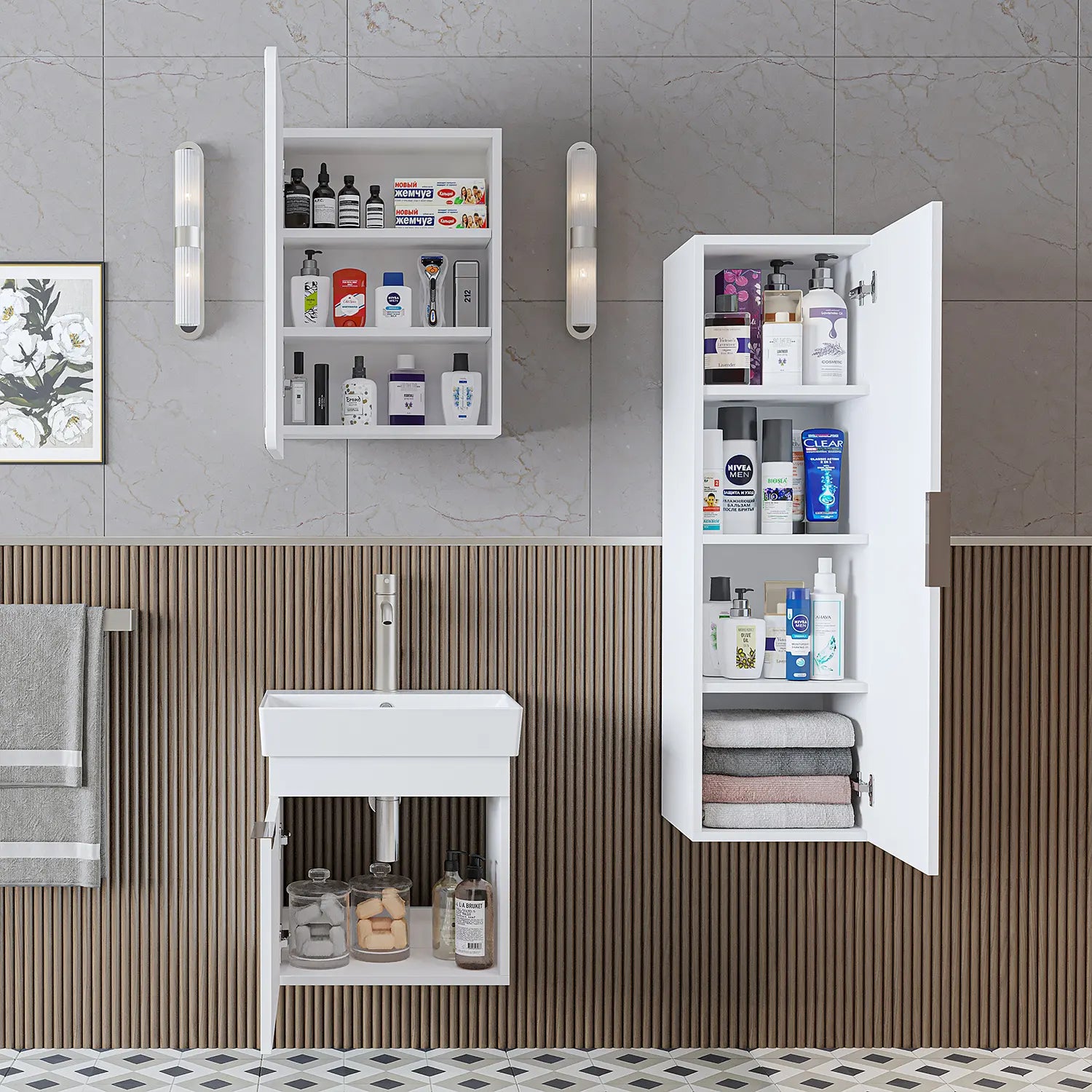 Lavabolu Banyo Dolabı 3lü Set - Likya - Roomartbanyo dolabı2919