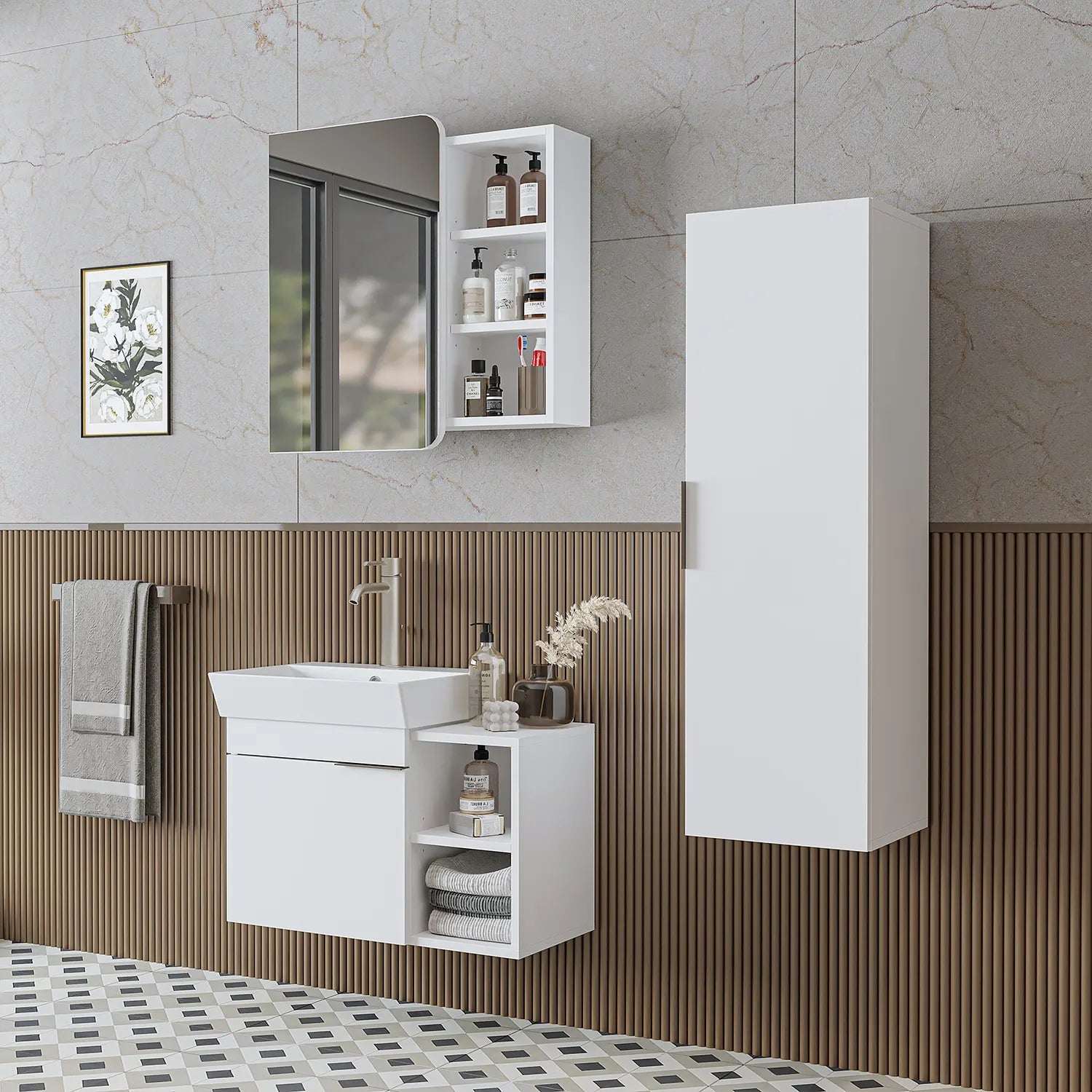 Lavabolu Banyo Dolabı 3lü Set - Likya - Roomartbanyo dolabı2925