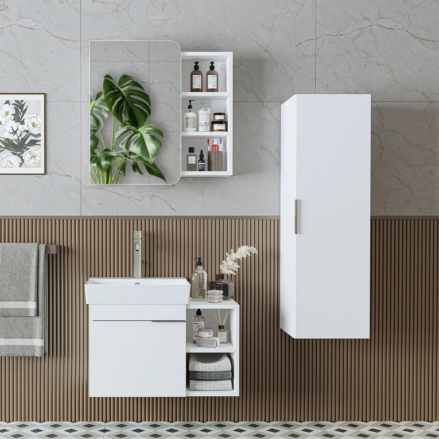 Lavabolu Banyo Dolabı 3lü Set - Likya - Roomartbanyo dolabı2925