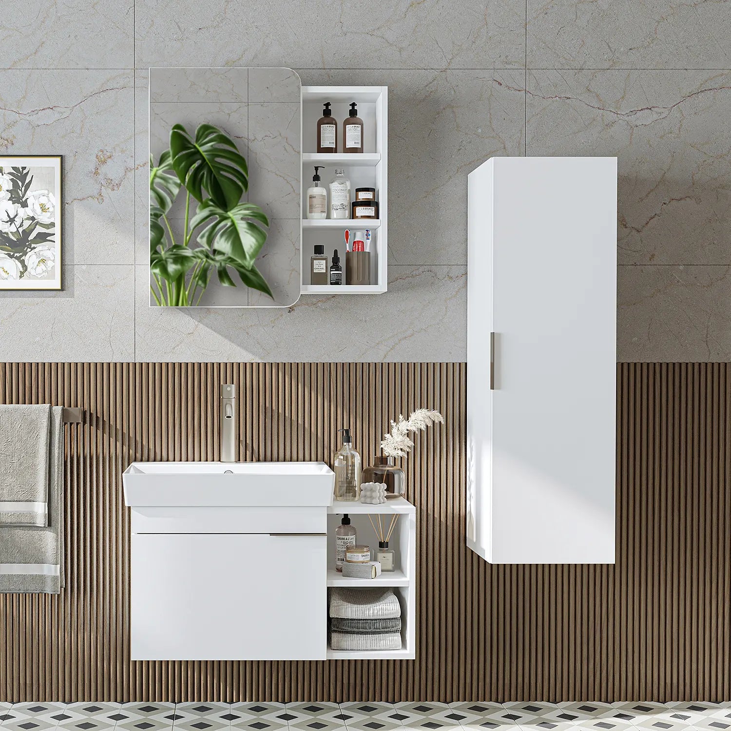 Lavabolu Banyo Dolabı 3lü Set - Likya - Roomartbanyo dolabı2926