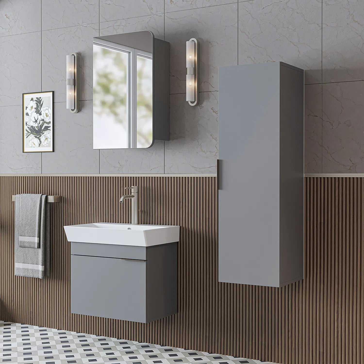 Lavabolu Banyo Dolabı 3lü Set - Likya - Roomartbanyo dolabı2932