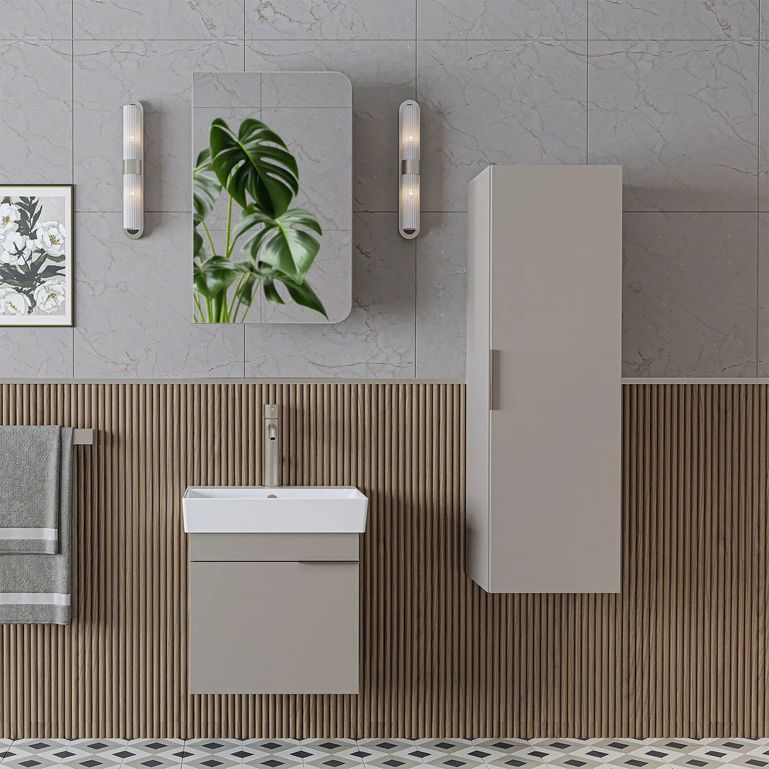 Lavabolu Banyo Dolabı 3lü Set - Likya - Roomartbanyo dolabı2939