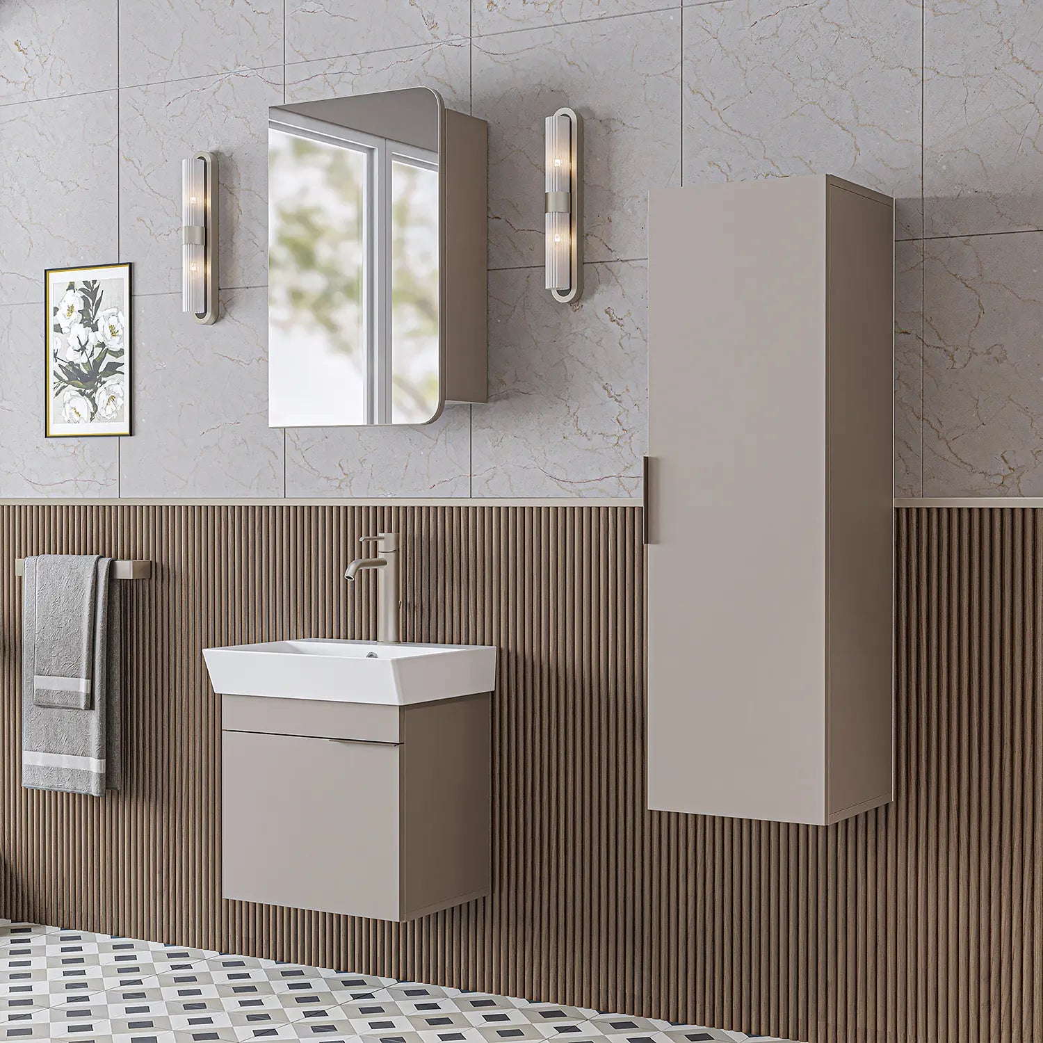 Lavabolu Banyo Dolabı 3lü Set - Likya - Roomartbanyo dolabı2939
