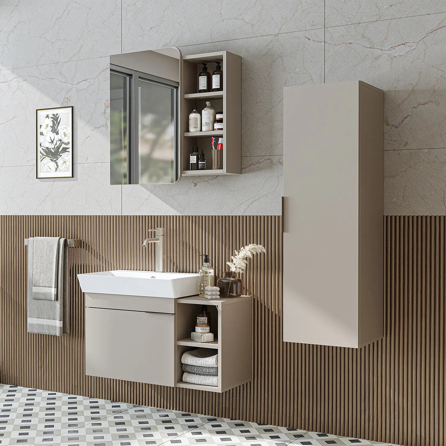 Lavabolu Banyo Dolabı 3lü Set - Likya - Roomartbanyo dolabı2942