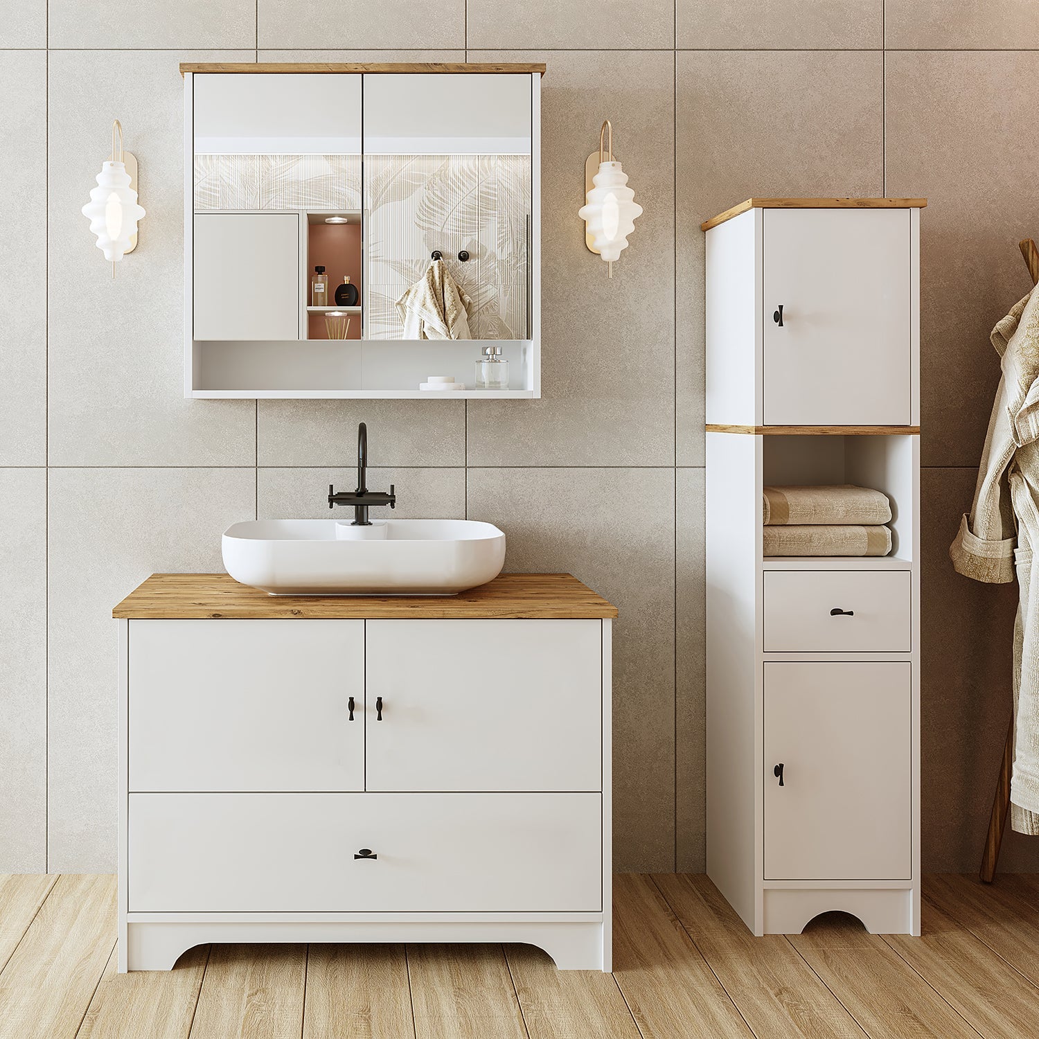 Lavabolu Banyo Dolabı Takımı 3lü Set - Aria - Roomartstore.com.trbanyo dolabı2397