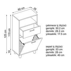 Kirli Çamaşır Sepetli Çekmeceli Banyo Dolabı Çok Amaçlı Dolap 60 cm - Rim