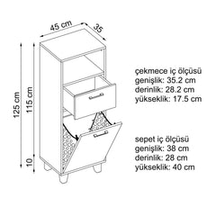 Kirli Çamaşır Sepetli Çekmeceli Banyo Dolabı Çok Amaçlı Dolap ölçü - Rim