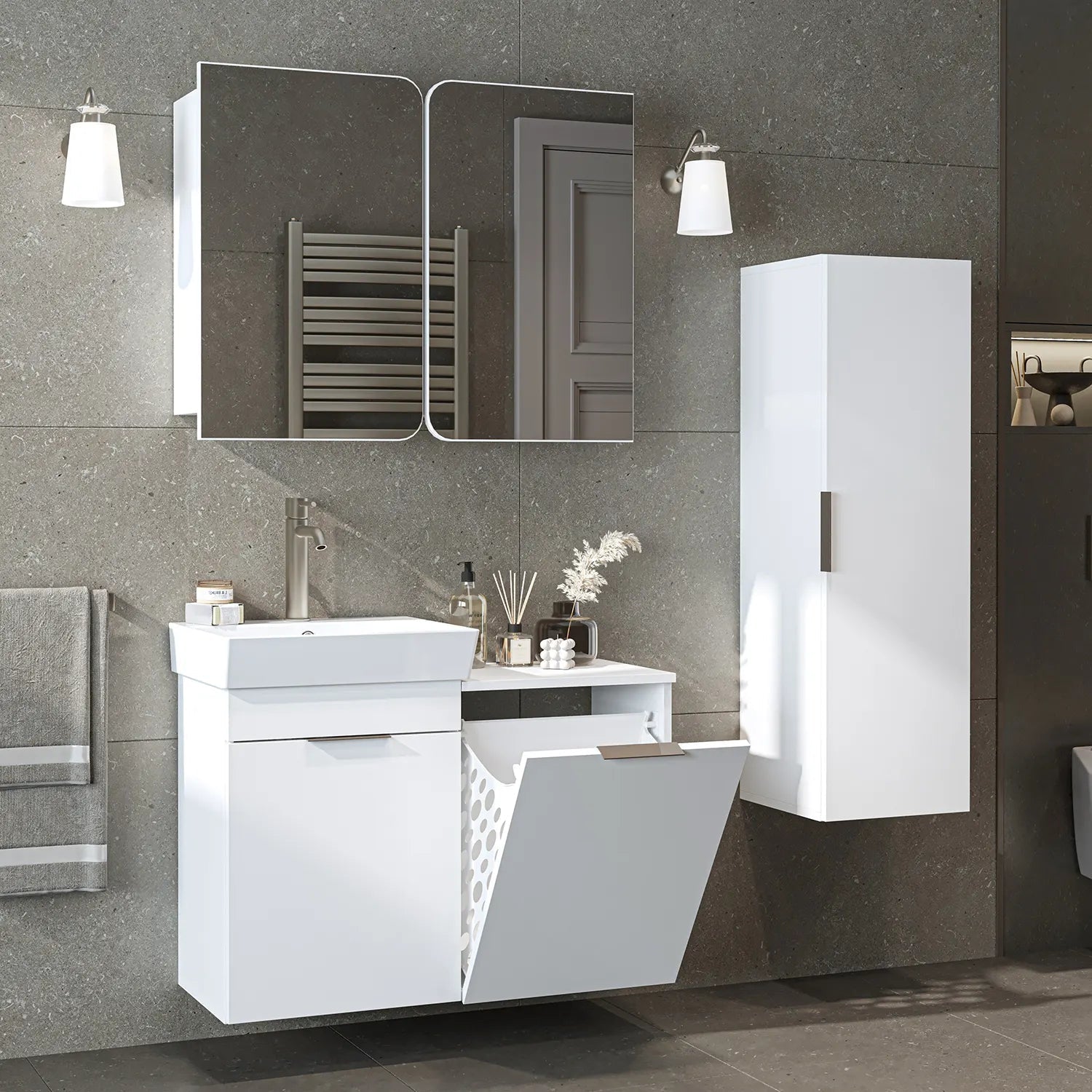 Sepetli Banyo Dolabı 3lü Set - Dubai - Roomartbanyo dolabı2993