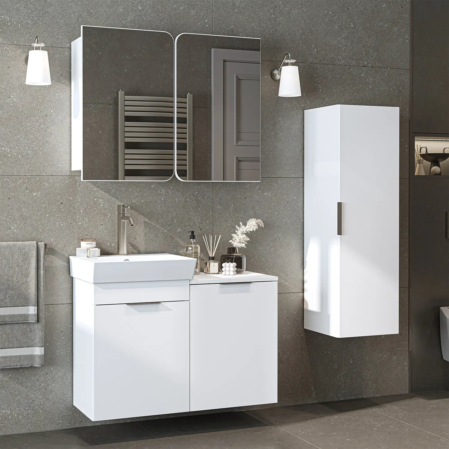 Sepetli Banyo Dolabı 3lü Set - Dubai - Roomartbanyo dolabı2993
