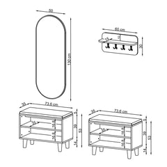 Nord Vestiyer Takımı Askılıklı, Modüler, Bench, Oval Aynalı Portmanto Takımı