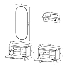 Nord Vestiyer Takımı Askılıklı, Kapaklı Bench, Modüler, Oval Aynalı Portmanto Takımı