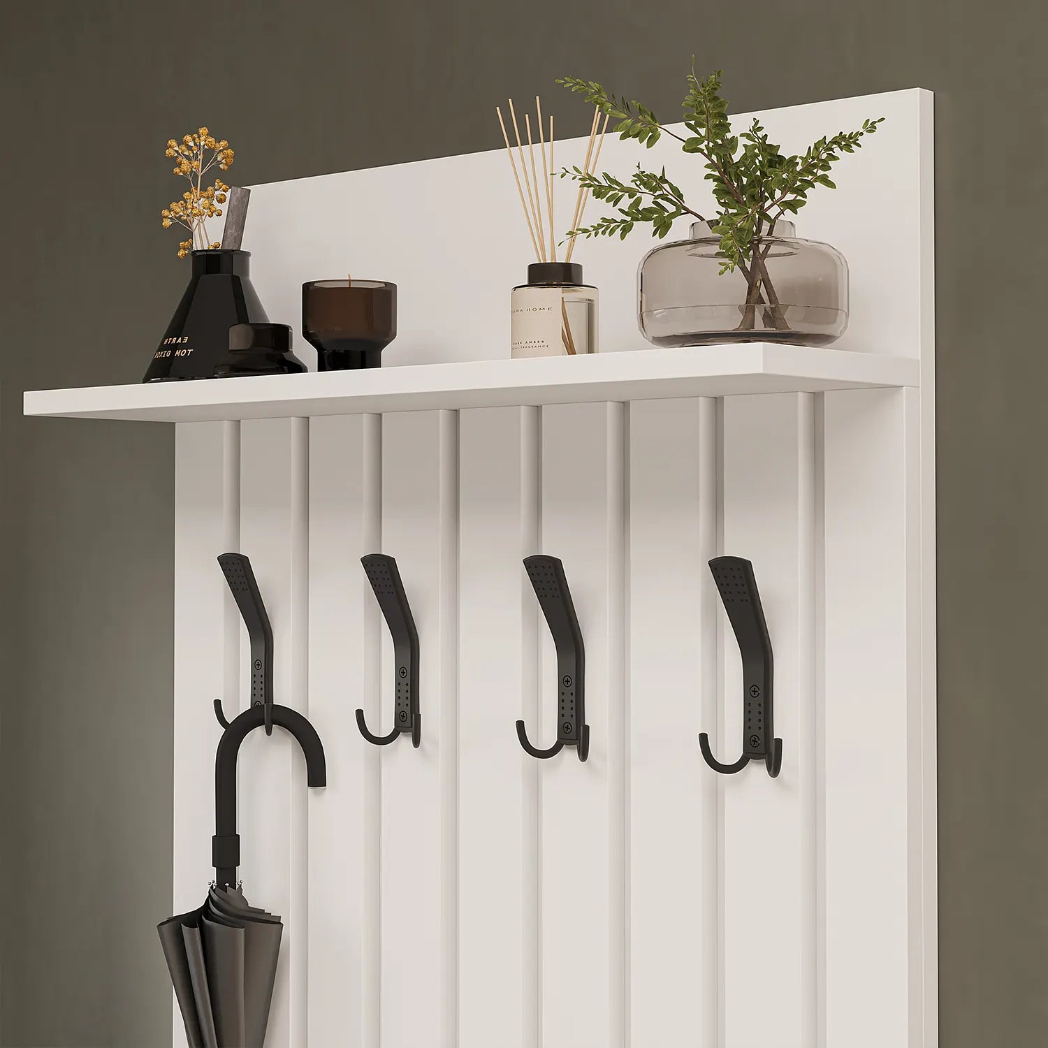 Roomart Nord beyaz lambri askılıklı kapaksız çekmeceli benchli ve aynalı modüler vestiyer takımı,
Nord ahşap lambri panelli duvara monte duvar askılığı vestiyer,
Oturmalı kapaksız bench ayakkabılık ünitesi antre mobilyası,
Dikdörtgen oval tasarımlı duvara asılabilir portmanto aynası 