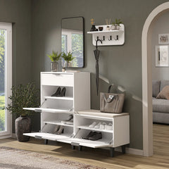 Nord Vestiyer Takımı Kapaklı Askılıklı Ayakkabılık Dolabı, Bench, Modüler, Aynalı Portmanto Takımı