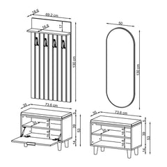 Nord Vestiyer Takımı Kapaklı ve Kapaksız Bench,Lambri Askılıklı, Modüler, Oval Aynalı Portmanto Takımı