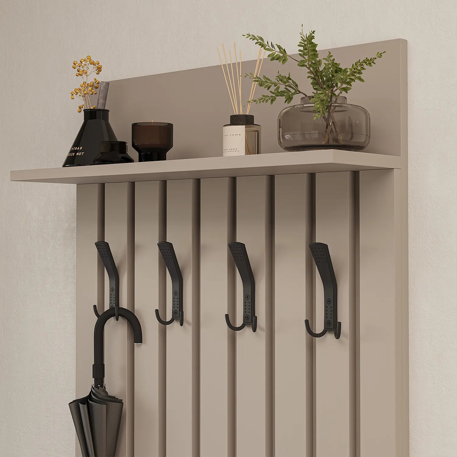 Roomart Nord kumtaşı lambri askılıklı kapaksız çekmeceli benchli ve aynalı modüler vestiyer takımı,
Nord ahşap lambri panelli duvara monte duvar askılığı vestiyer,
Oturmalı kapaksız bench ayakkabılık ünitesi antre mobilyası,
Dikdörtgen oval tasarımlı duvara asılabilir portmanto aynası 