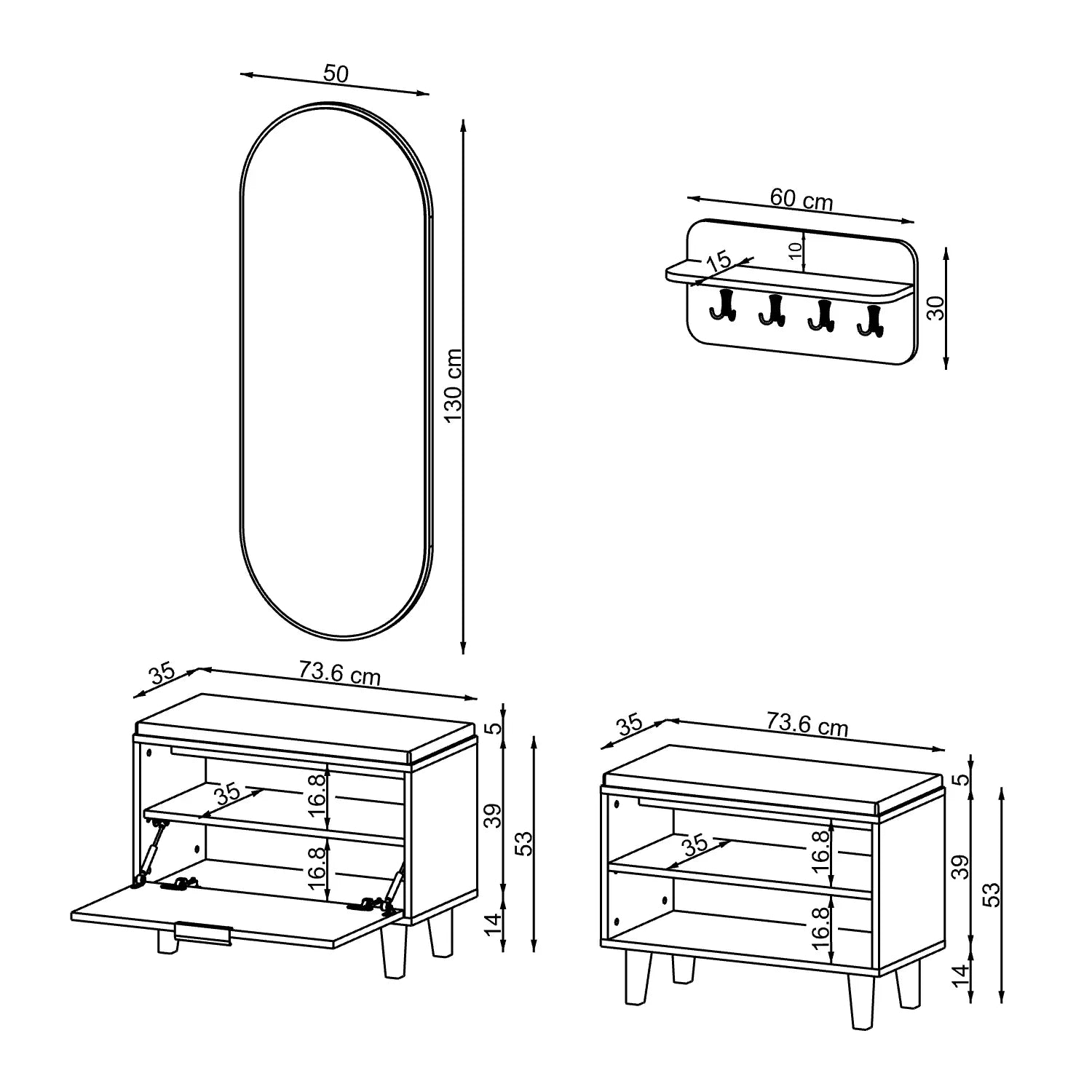 Roomart Nord kumtaşı askılıklı  kapaklı kapaksız benchli ve aynalı modüler vestiyer takımı,
Nord ahşap lambri panelli duvara monte duvar askılığı vestiyer,
Oturmalı kapaksız bench ayakkabılık ünitesi antre mobilyası,
Dikdörtgen oval tasarımlı duvara asılabilir portmanto aynası ölçü görseli