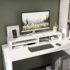 Beyaz Mode Çalışma Masası Raflı Monitör Standı 100 cm üst