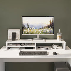 Beyaz Mode Çalışma Masası Raflı Monitör Standı 100 cm 