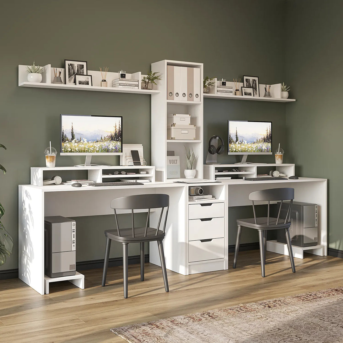 Mode 3 Çekmeceli Kesonlu Çalışma Masası , Raflı Monitör Standlı Çalışma Ofis Masası , Bilgisayar Masası , 2 adet Raflı Çalışma Masası
