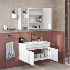 Lavabolu Mdf 80 Cm Banyo Alt Dolabı + Aynalı Üst Dolabı , Banyo Dolabı Takımı