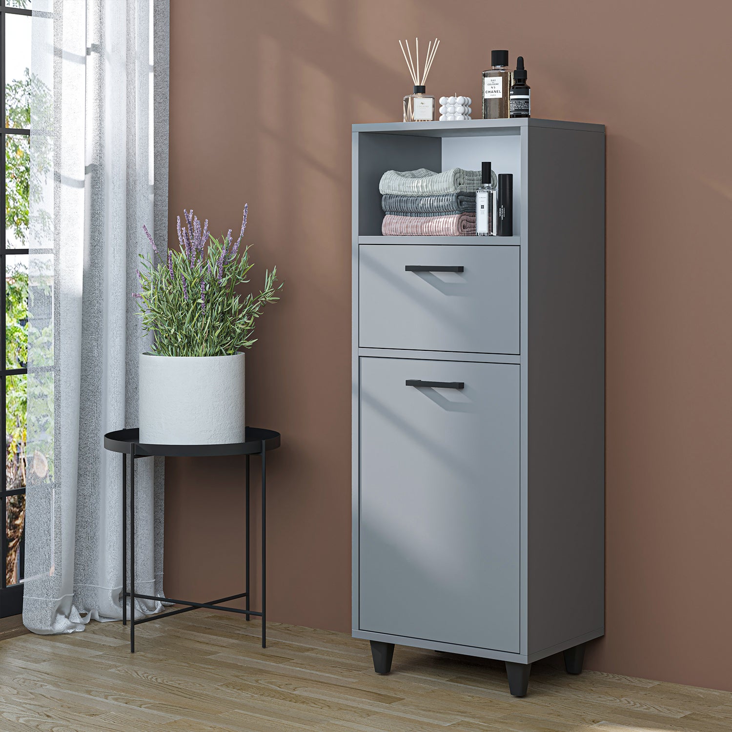 Kirli Çamaşır Sepetli Çekmeceli Banyo Dolabı Çok Amaçlı Dolap külgri 45cm - Rim