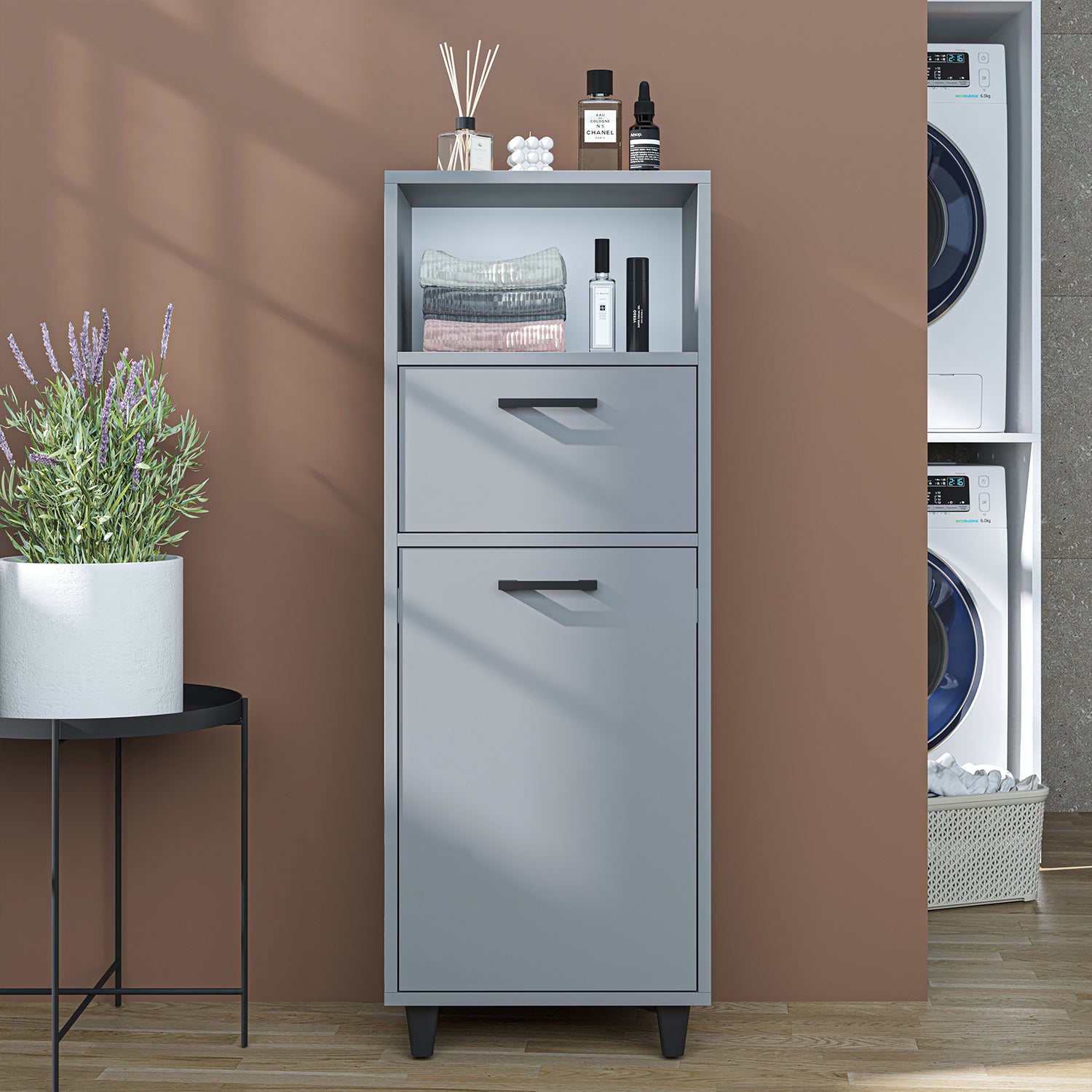 Kirli Çamaşır Sepetli Çekmeceli Banyo Dolabı Çok Amaçlı Dolap külgri 45cm - Rim