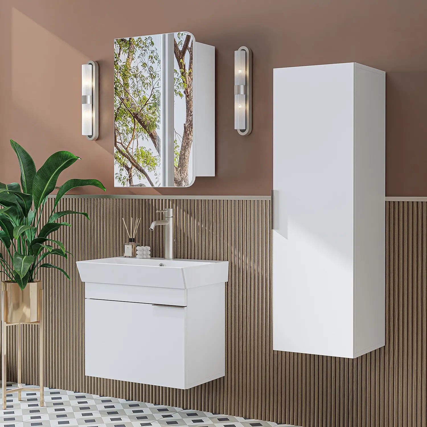 Lavabolu Banyo Dolabı 3lü Set - Likya