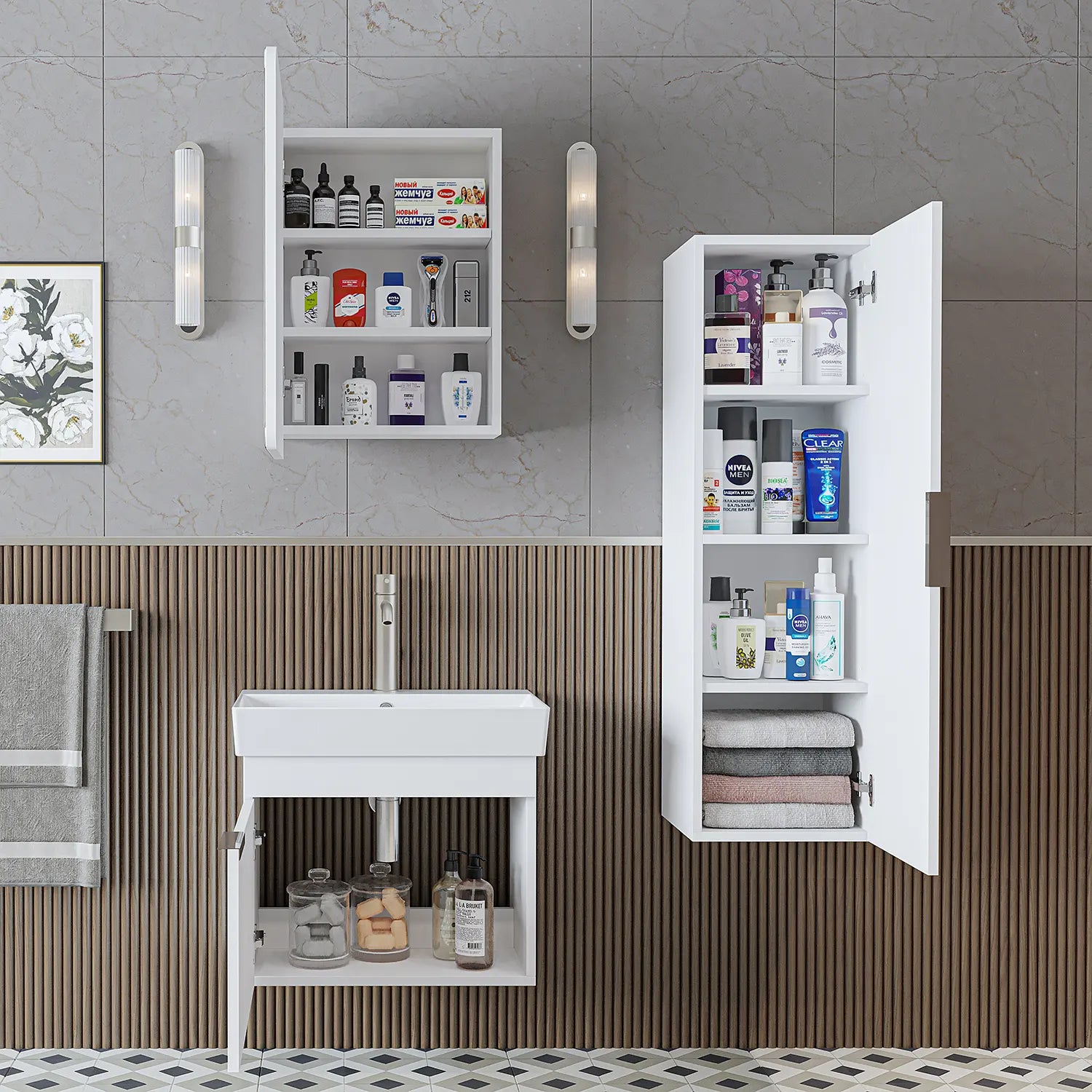 Lavabolu Banyo Dolabı 3lü Set - Likya