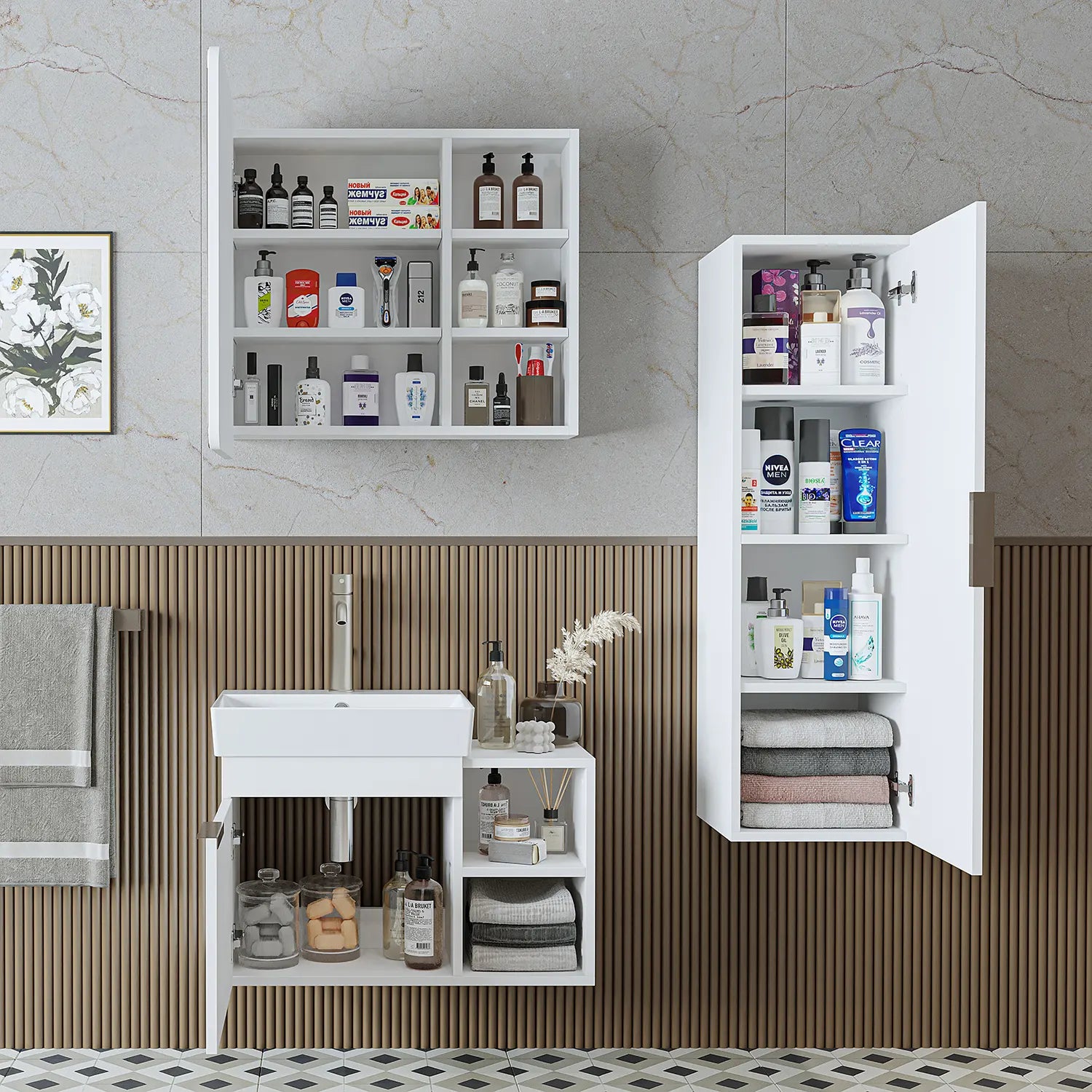 Lavabolu Banyo Dolabı 3lü Set - Likya