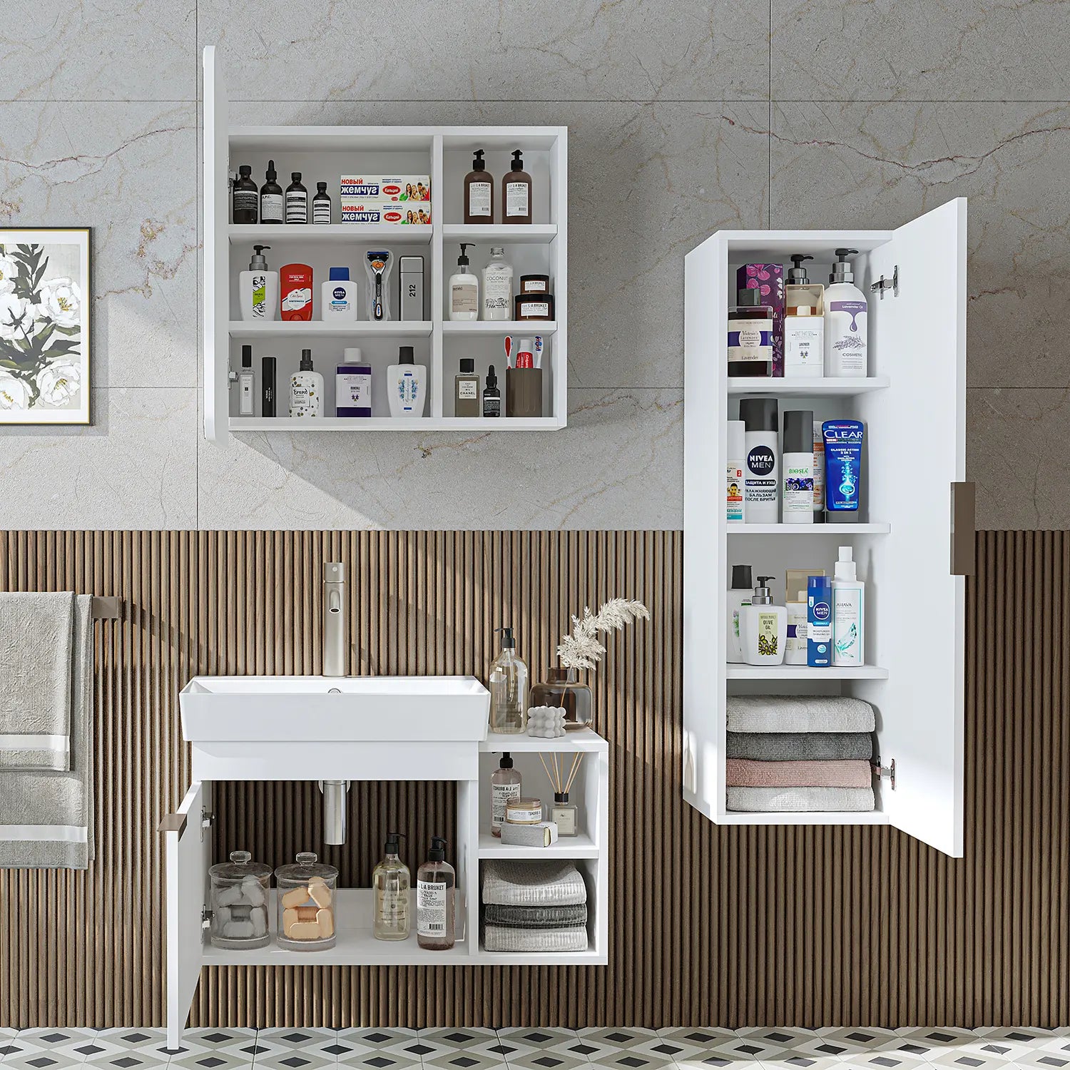 Lavabolu Banyo Dolabı 3lü Set - Likya