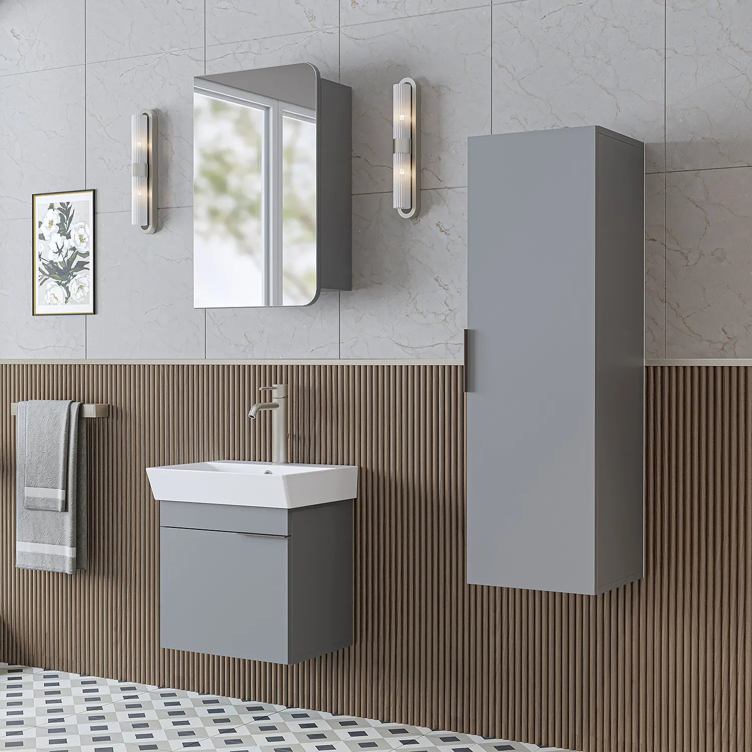 Lavabolu Banyo Dolabı 3lü Set - Likya