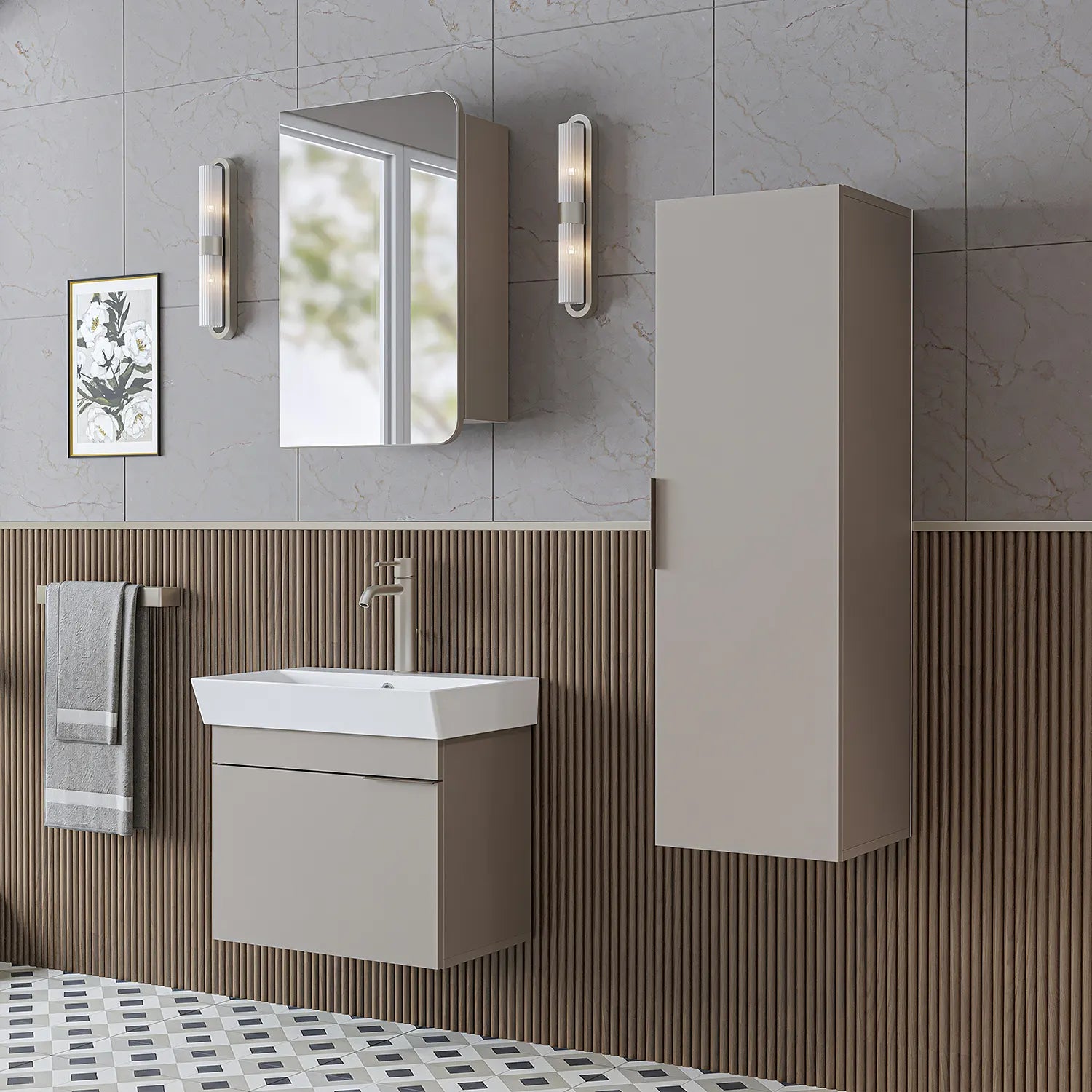 Lavabolu Banyo Dolabı 3lü Set - Likya