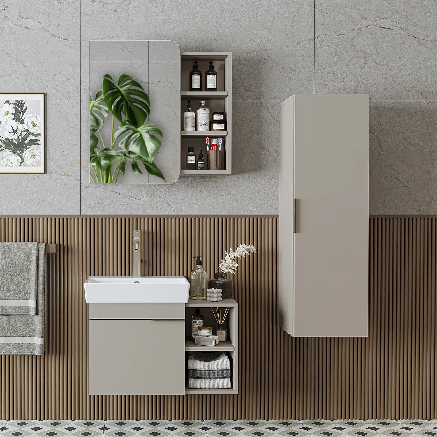 Lavabolu Banyo Dolabı 3lü Set - Likya