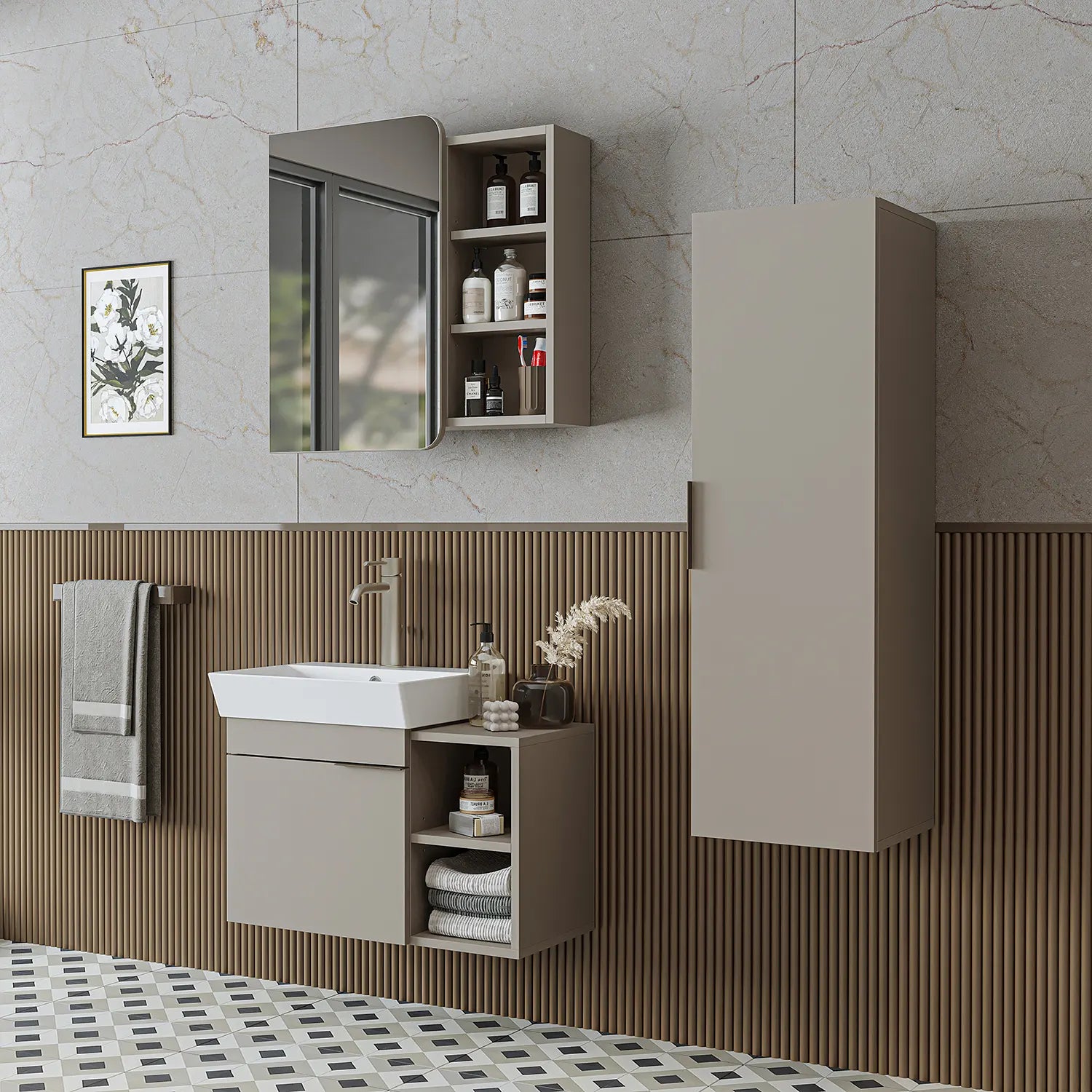 Lavabolu Banyo Dolabı 3lü Set - Likya