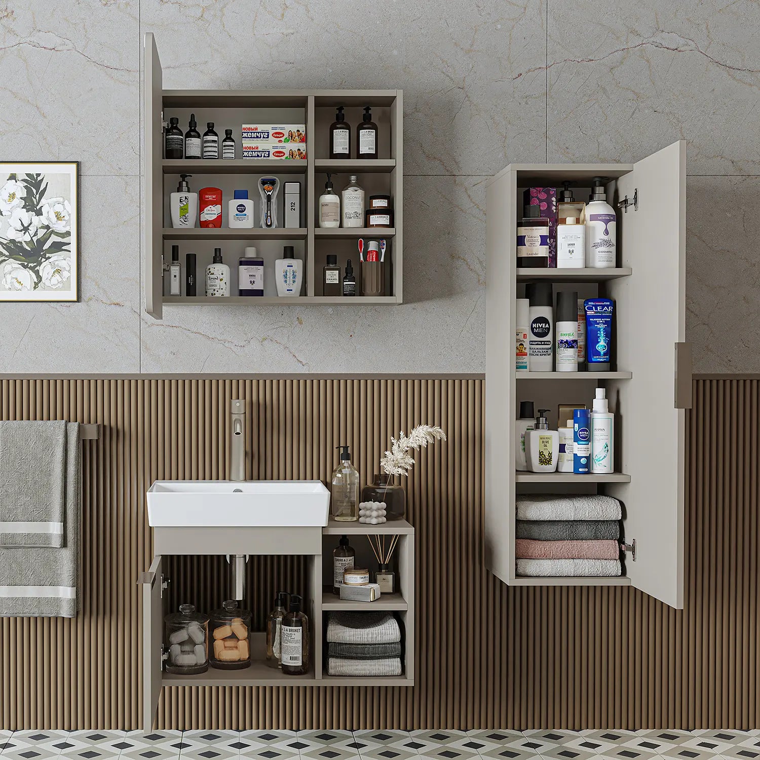 Lavabolu Banyo Dolabı 3lü Set - Likya