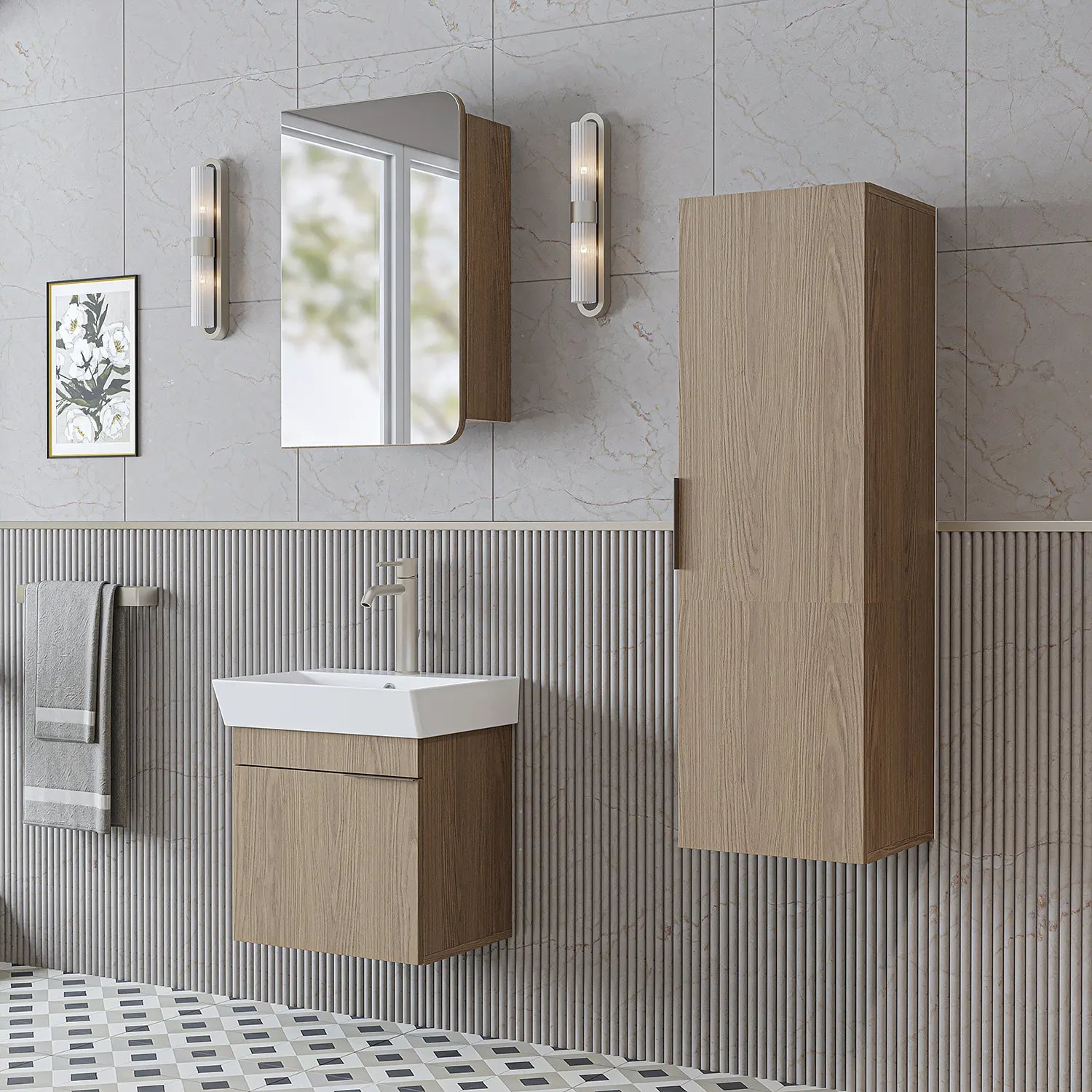 Lavabolu Banyo Dolabı 3lü Set - Likya