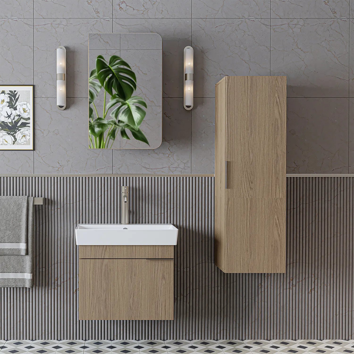 Lavabolu Banyo Dolabı 3lü Set - Likya